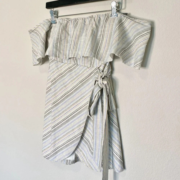 Superdown | Revolve Striped Multicolor Off Shoulder Wrap Mini Dress - Picture 5 of 9
